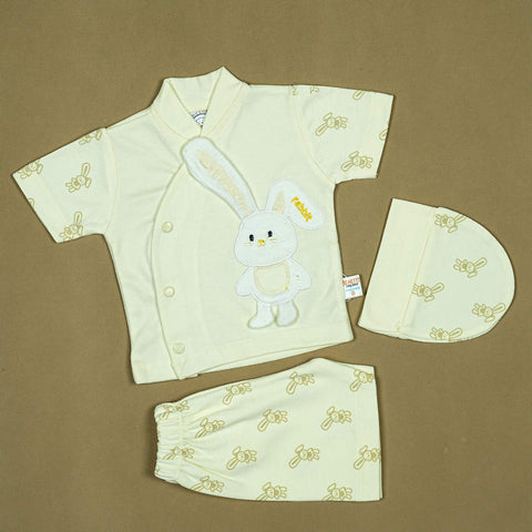 Bunny Fun Baby Outfit Set (3 Pcs) – Soft Cotton Shirt, Pants & Cap with Adorable Rabbit Print | Babypro.pk