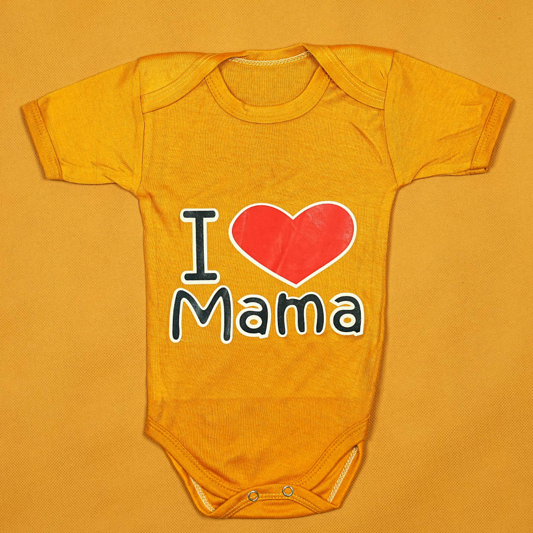 "I ❤️ Mama" Baby Onesie - Soft Cotton Romper in Mustard Yellow for Newborn Boys & Girls | Babypro.pk