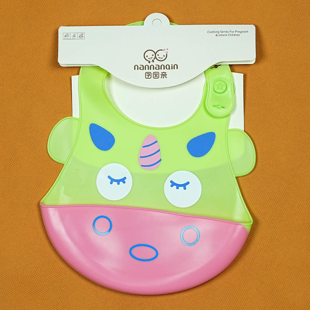 Best Baby Bib in Pakistan – Nannangin Waterproof Silicone Bib with Adorable Unicorn (Green & Pink)