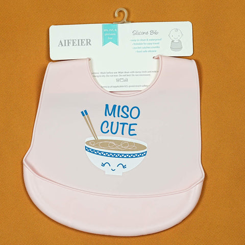 Aifeier Silicone Baby Bib - Easy-Clean Waterproof Bib with "Miso Cute" Design (Pink)