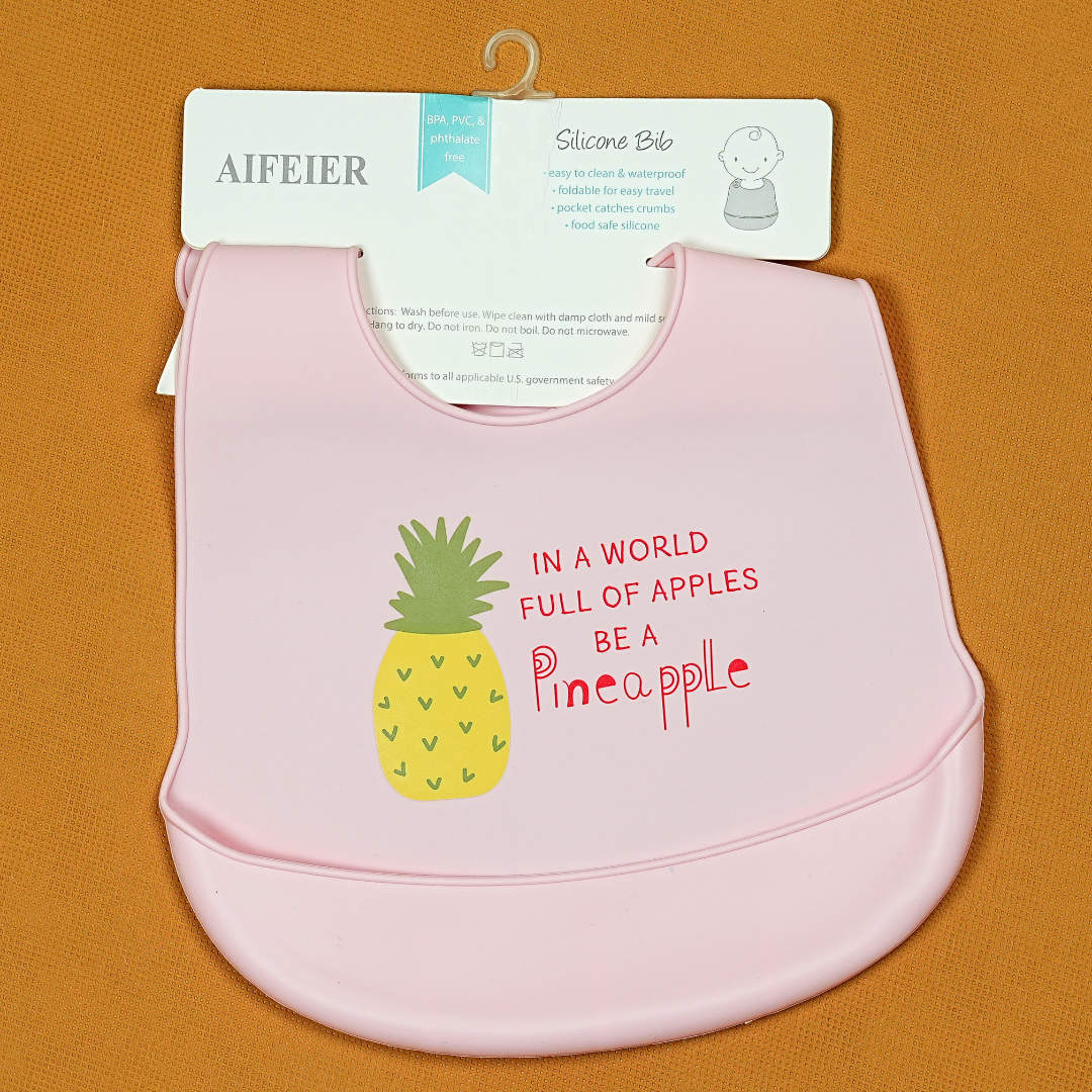 Best Baby Bib in Pakistan - Aifeier Waterproof Silicone Bib with Fun Pineapple Quote (Pink)