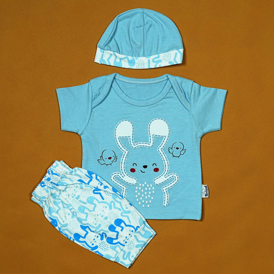 Bunny Fun 3-Piece Baby Set – Soft Cotton Outfit With Adorable Rabbit Print | Babypro.Pk