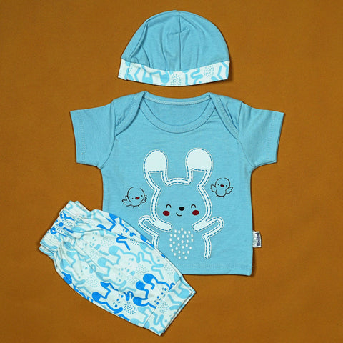 Bunny Fun 3-Piece Baby Set – Soft Cotton Outfit With Adorable Rabbit Print | Babypro.Pk