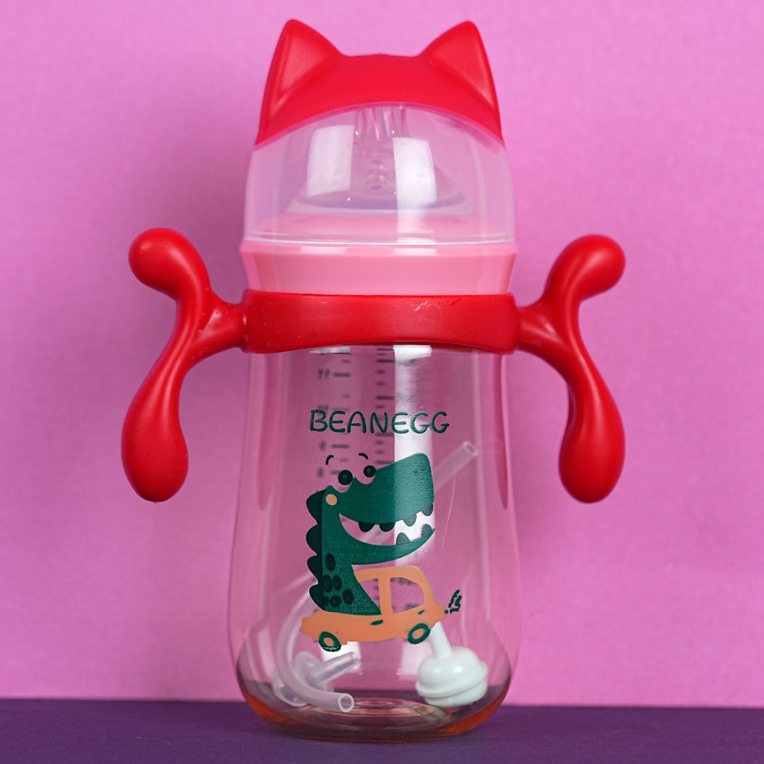 BabyPro Dr. Gym Wide Neck Plastic Feeding Bottle with Handle, 350ml, Anti-Colic, BPA Free, 6+ Months, Dinosaur Design, Pakistan