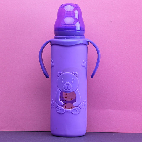 Glass Baby Bottle with Silicone Sleeve, 240ml, BPA Free, 6+ Months, Bear Design, Pakistan