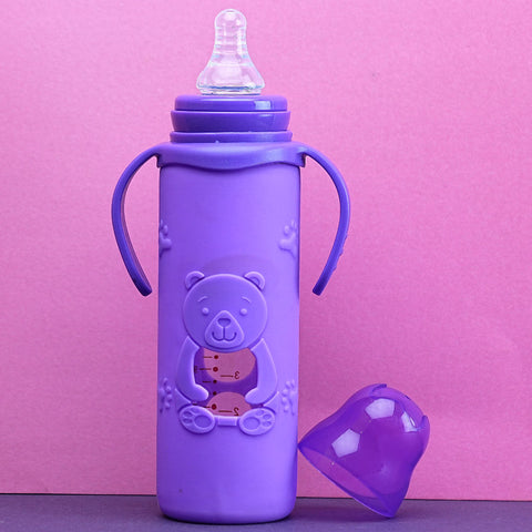 Glass Baby Bottle with Silicone Sleeve, 240ml, BPA Free, 6+ Months, Bear Design, Pakistan