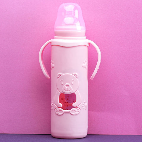 Glass Baby Bottle with Silicone Sleeve, 240ml, BPA Free, 6+ Months, Bear Design, Pakistan