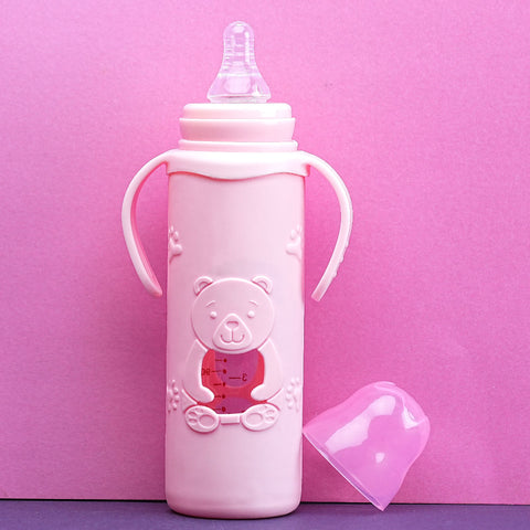 Glass Baby Bottle with Silicone Sleeve, 240ml, BPA Free, 6+ Months, Bear Design, Pakistan