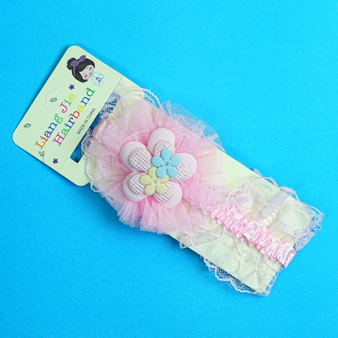 Soft & Stretchy Baby Headband with Pink Flower & Lace Accents – BabyPro.pk