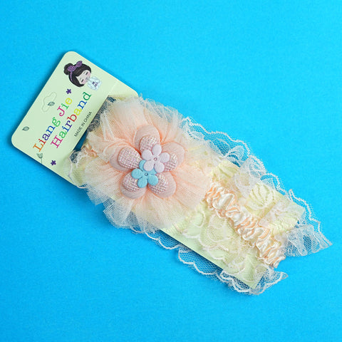 Baby Hair Accessories: Soft Peach Headband with Lace & Floral Details – BabyPro.pk