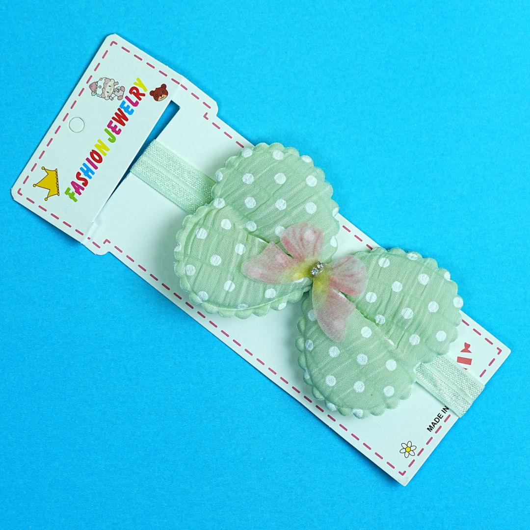 Baby Girl Green Polka Dot Heart Headband with Butterfly Accent – BabyPro.pk