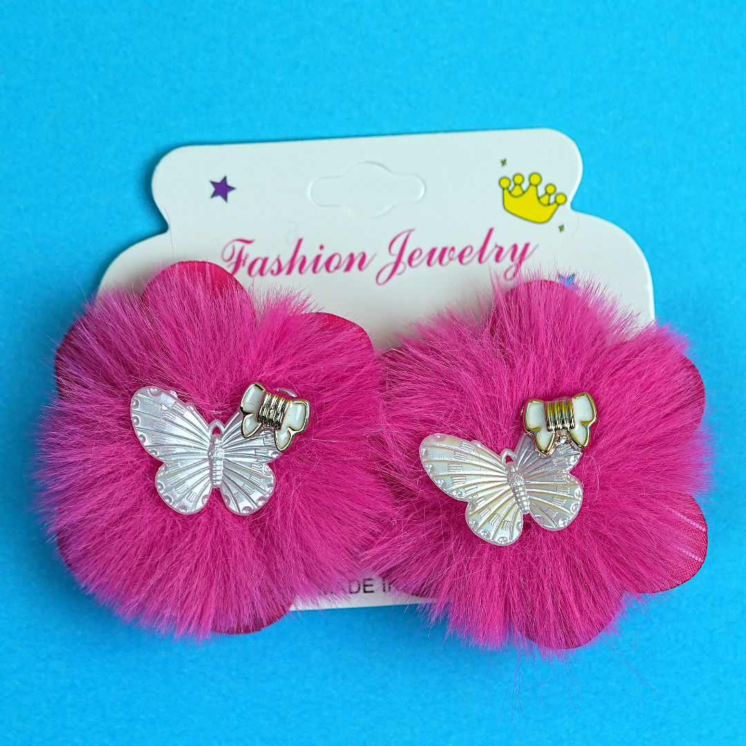 Cute Hair Accessories for Toddlers: Soft Pink Fluffy Clips with Butterfly Charm – BabyPro.pk