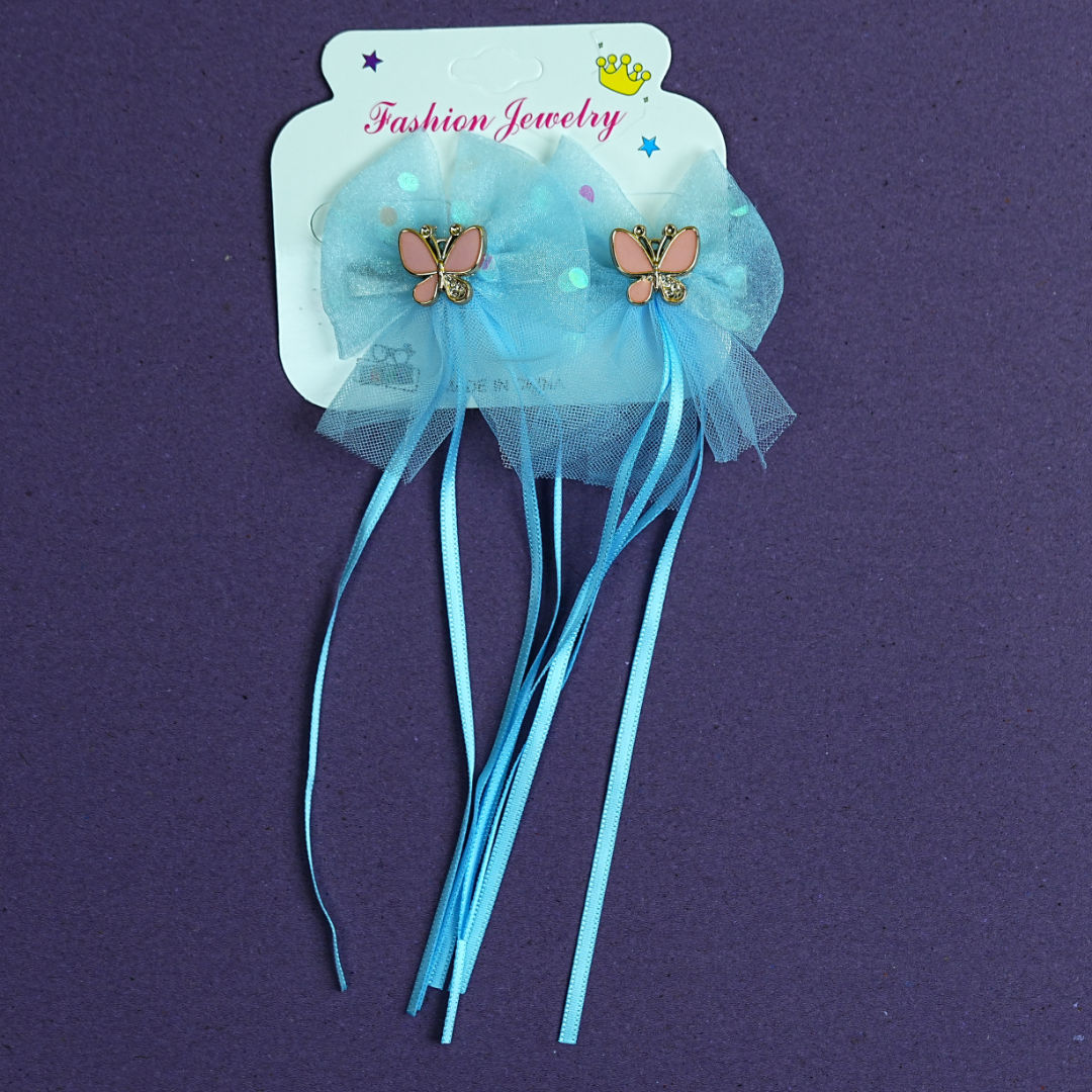 2-Piece Butterfly Hair Clips with Flowing Ribbons - Multiple Colors - BabyPro.pk