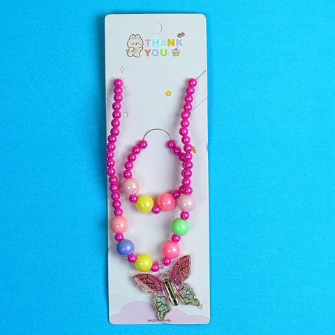 Colorful Kids' Jewelry Set: Beaded Necklaces with Adorable Butterfly Pendant – BabyPro.pk