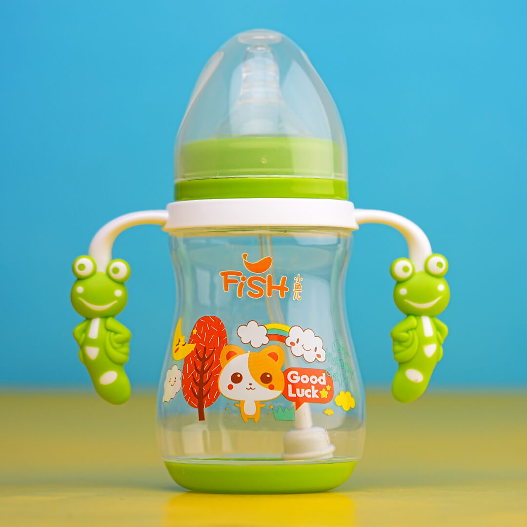 FISH 250ml Baby Bottle with Froggy Handles | Leak-Proof, BPA-Free, Wide Neck | Best Price in Pakistan