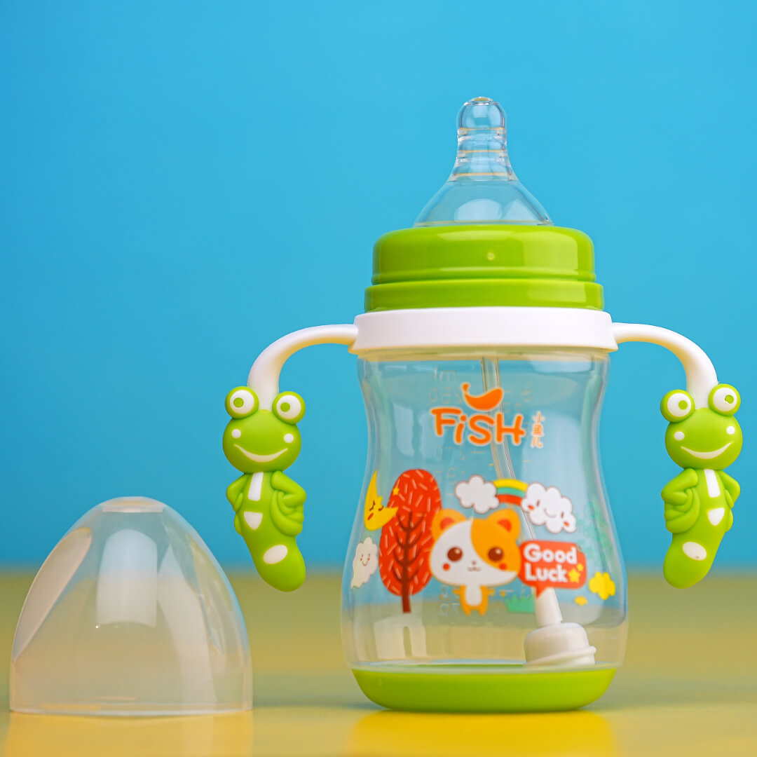 FISH 250ml Baby Bottle with Froggy Handles | Leak-Proof, BPA-Free, Wide Neck | Best Price in Pakistan