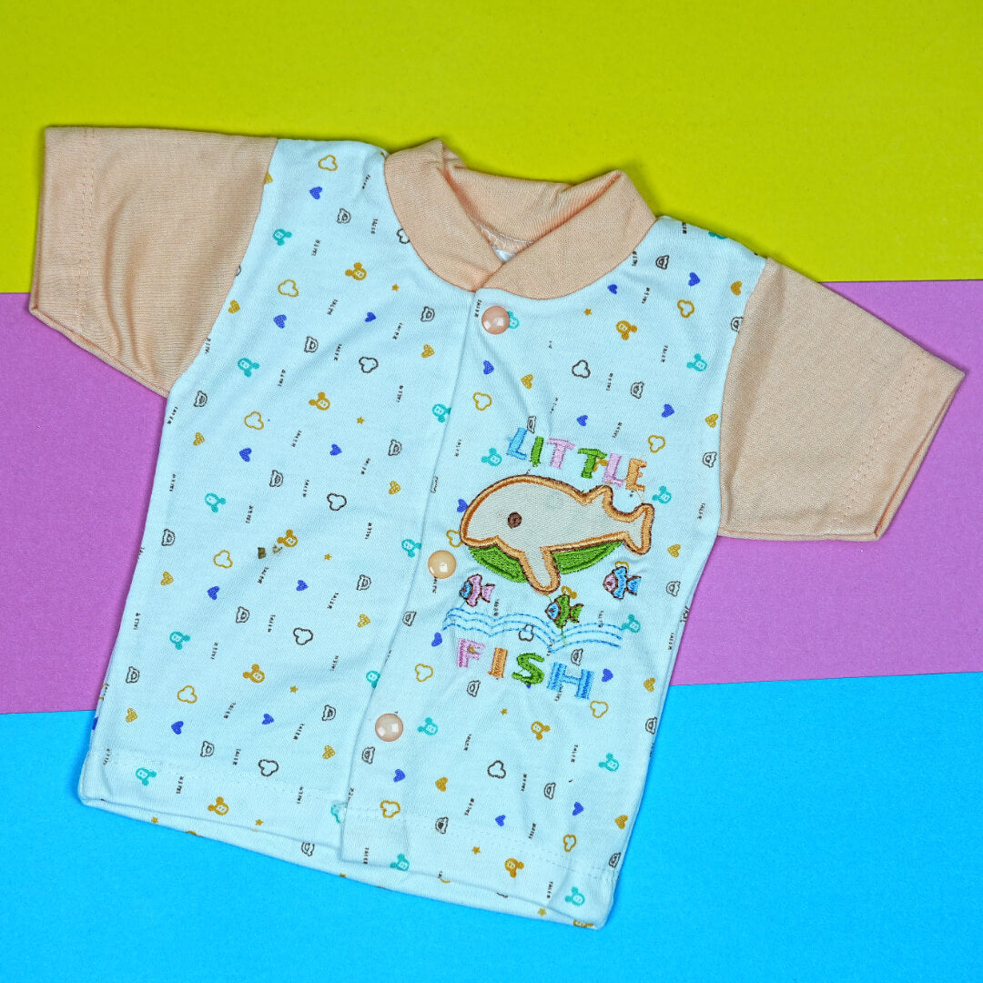 Babypro.pk: Adorable Newborn Boy Romper Set with Cap - "Little Fish" Design (0-3 Months)