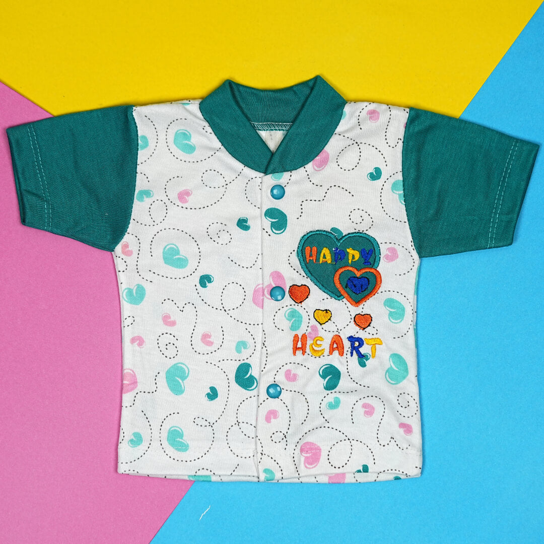 Babypro.pk: Adorable "Happy Heart" Newborn Boy Suit Set (Shirt, Shorts, & Cap) - Soft Cotton (0-3 Months)