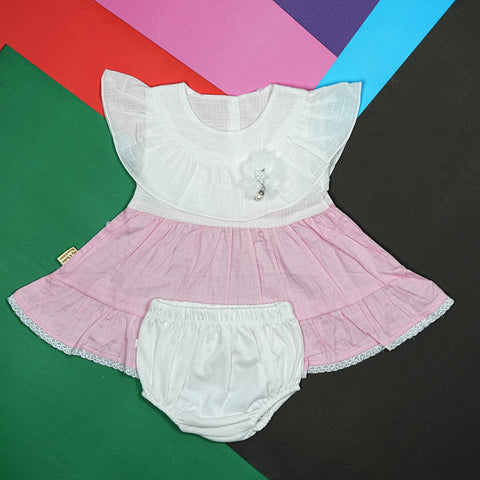 Babypro.pk: Adorable "Kitty Cat" Baby Girl Frock with Diaper Cover - Soft Cotton