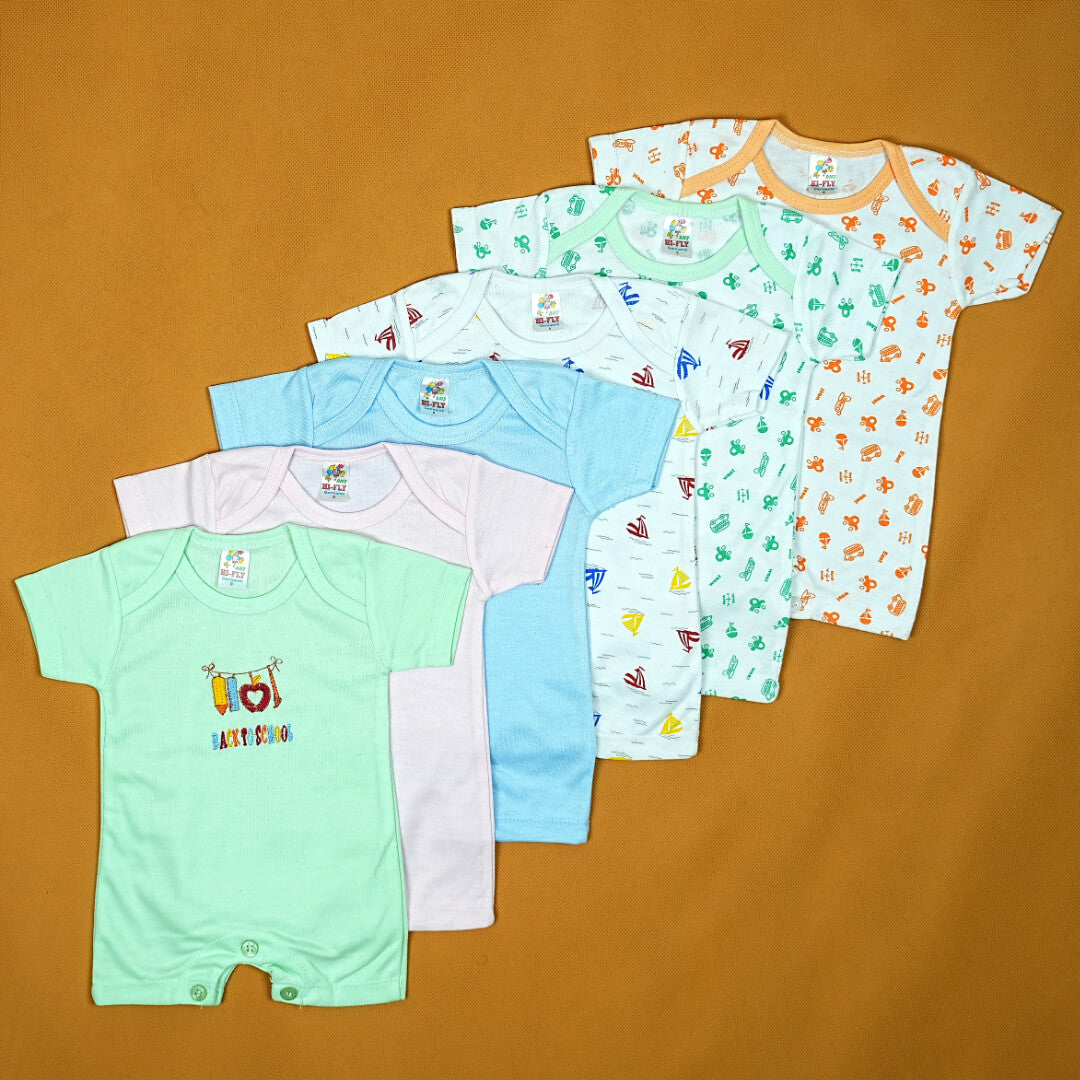 Babypro.pk: Adorable Baby Rompers (Pack of 6) - Soft & Comfortable Organic Cotton