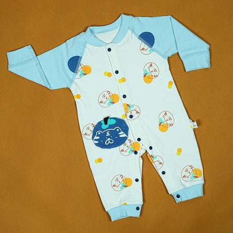 Imported Blue & White Cat Onesie | Premium Cotton | Playful Print | Newborn to 6 Months