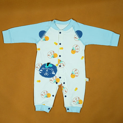 Imported Blue & White Cat Onesie | Premium Cotton | Playful Print | Newborn to 6 Months