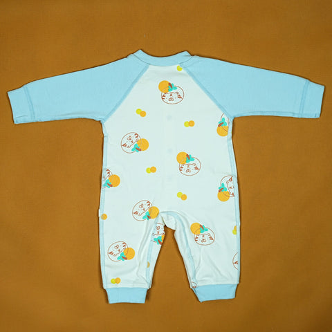 Imported Blue & White Cat Onesie | Premium Cotton | Playful Print | Newborn to 6 Months