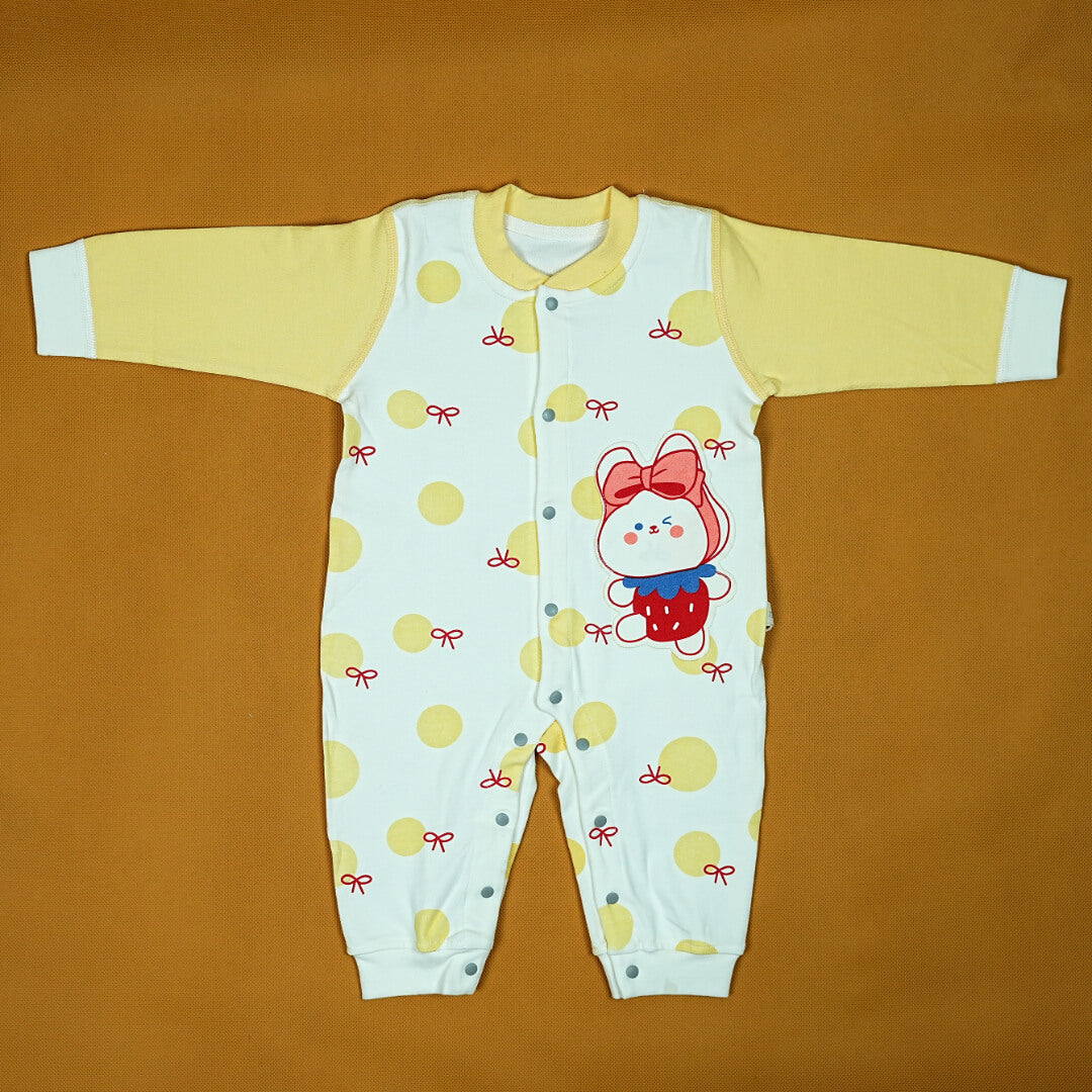 Imported Yellow Bunny Onesie & Bib Set | Premium Cotton | Playful Polka Dots | 6-15 Months