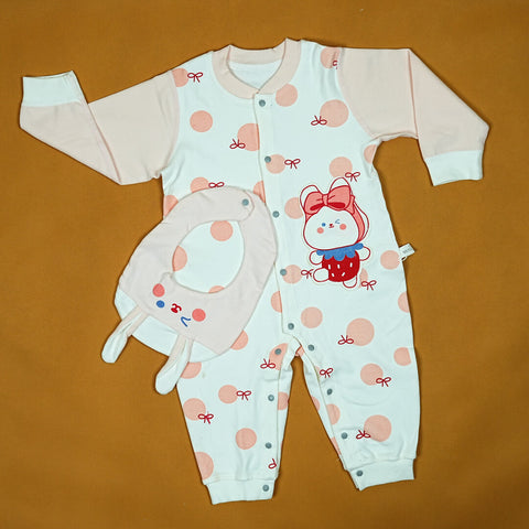 Imported Pink Bunny Onesie & Bib Set | Premium Cotton | Playful Polka Dots | 6-15 Months