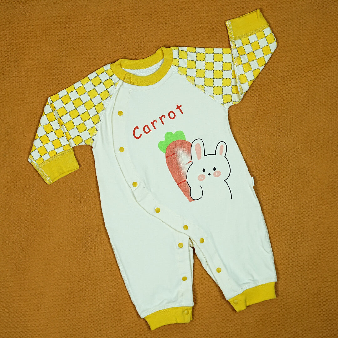 Imported "Carrot" Bunny Onesie | Premium Cotton | Yellow & White | Newborn to 6 Months