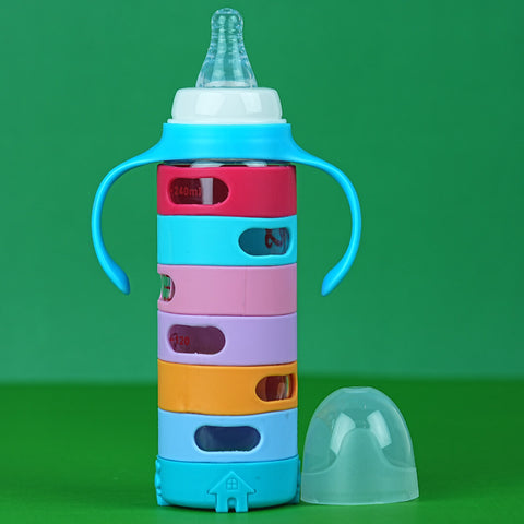 Babypro.pk | 240ml Glass Baby Bottle | Rainbow Silicone Sleeve & Handles | Anti-Colic | 12m+