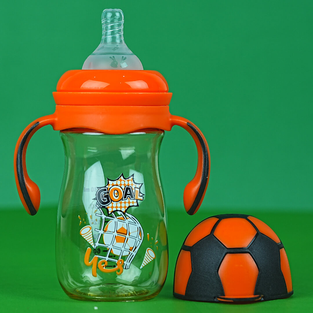 GOAL! Baby Bottle | 180ml Plastic with Soccer Ball Lid | Easy-Grip Handles | Fun for Babies | 3+ Months