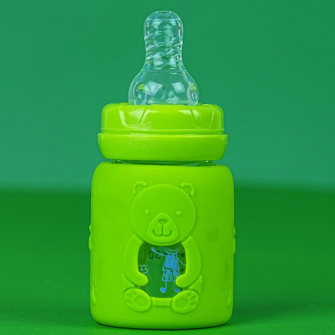 Cuddly Bear Baby Bottle | 60ml Glass with Silicone Sleeve | Easy Grip for Tiny Hands | Newborn+