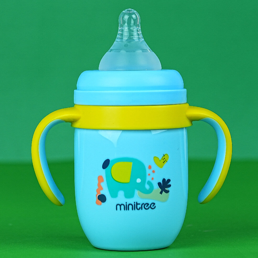 Elephant Baby Bottle | 240ml BPA-Free | Soft Silicone Nipple | Easy-Grip Handles | 3+ Month