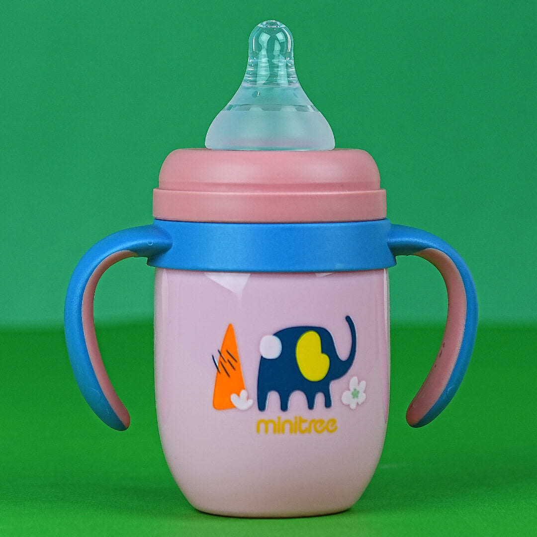 Elephant Baby Bottle | 240ml BPA-Free | Soft Silicone Nipple | Easy-Grip Handles | 3+ Month