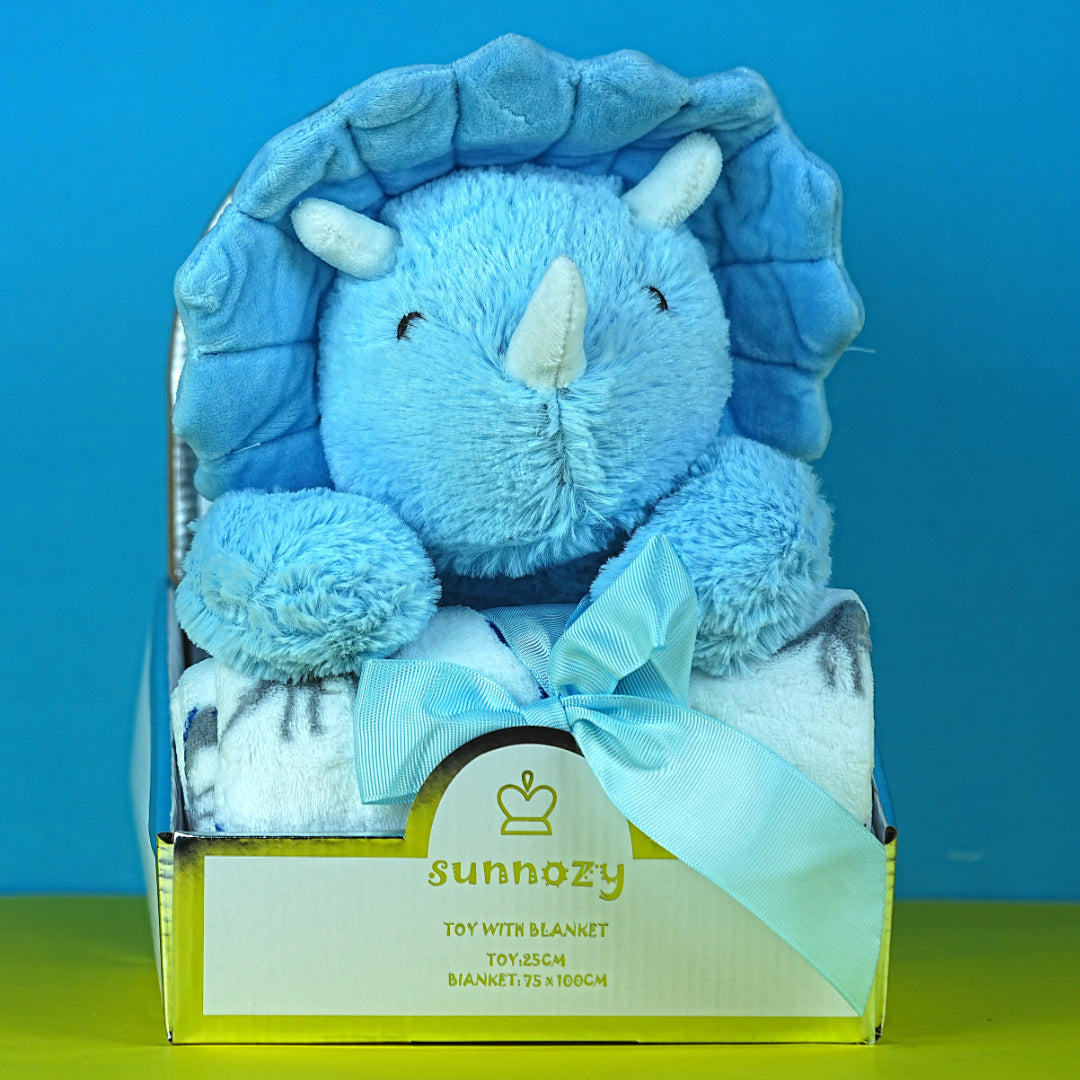 Sunnozy Dino Snuggles: Plush Dinosaur Toy & Blanket Set for Baby's Comfort in Pakistan (Babypro.pk Exclusive)