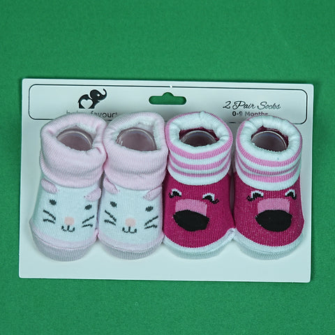 Bebe Favour Premium 2-Pair Baby Socks Set – Soft & Cozy Animal-Themed Socks for Girls (0-9 Months, Babypro.pk Exclusive)