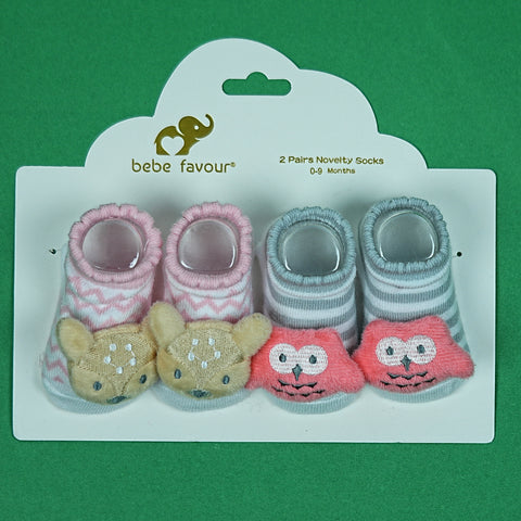 Bebe Favour Premium 2-Pair Baby Socks Set – Soft & Cozy Animal-Themed Socks for Girls (0-9 Months, Babypro.pk Exclusive)