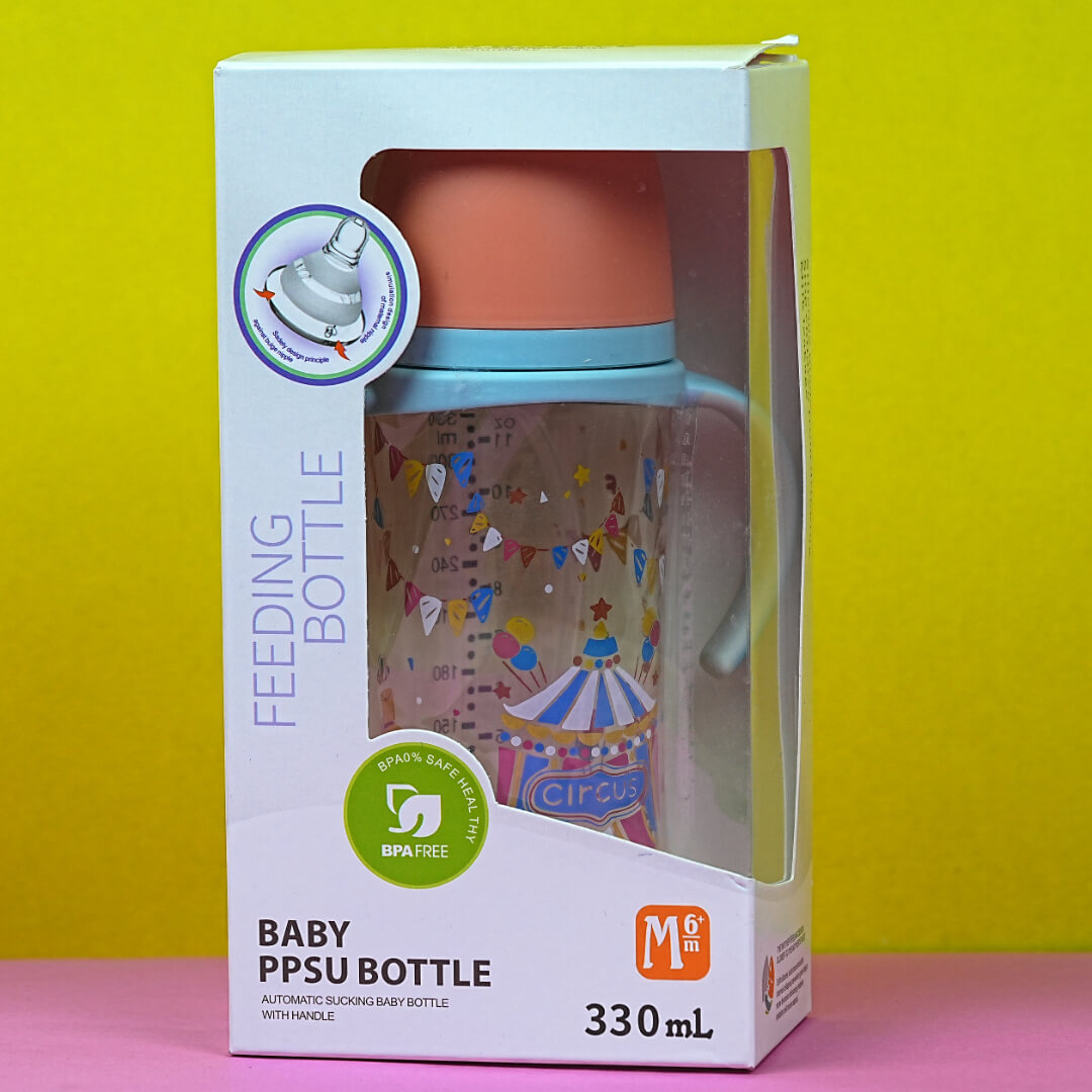 BabyPro PPSU Plastic Feeding Bottle with Handle, 330ml, Anti-Colic, Automatic Sucking, BPA Free, 6+ Months, Pakistan