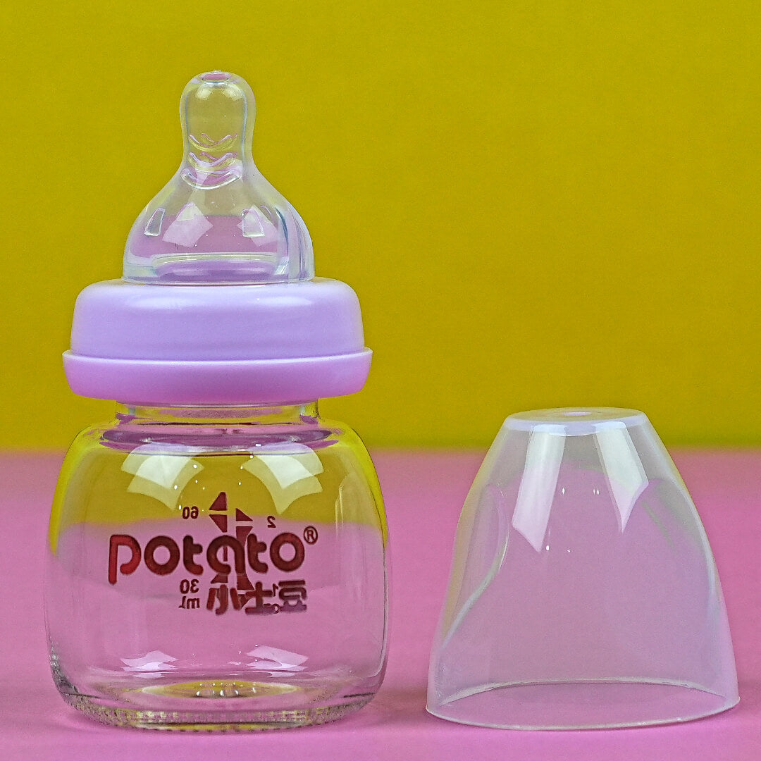 Potato Newborn Glass Baby Bottle 60ml | 0-3 Months | Anti-Colic | Borosilicate Glass | Made in China