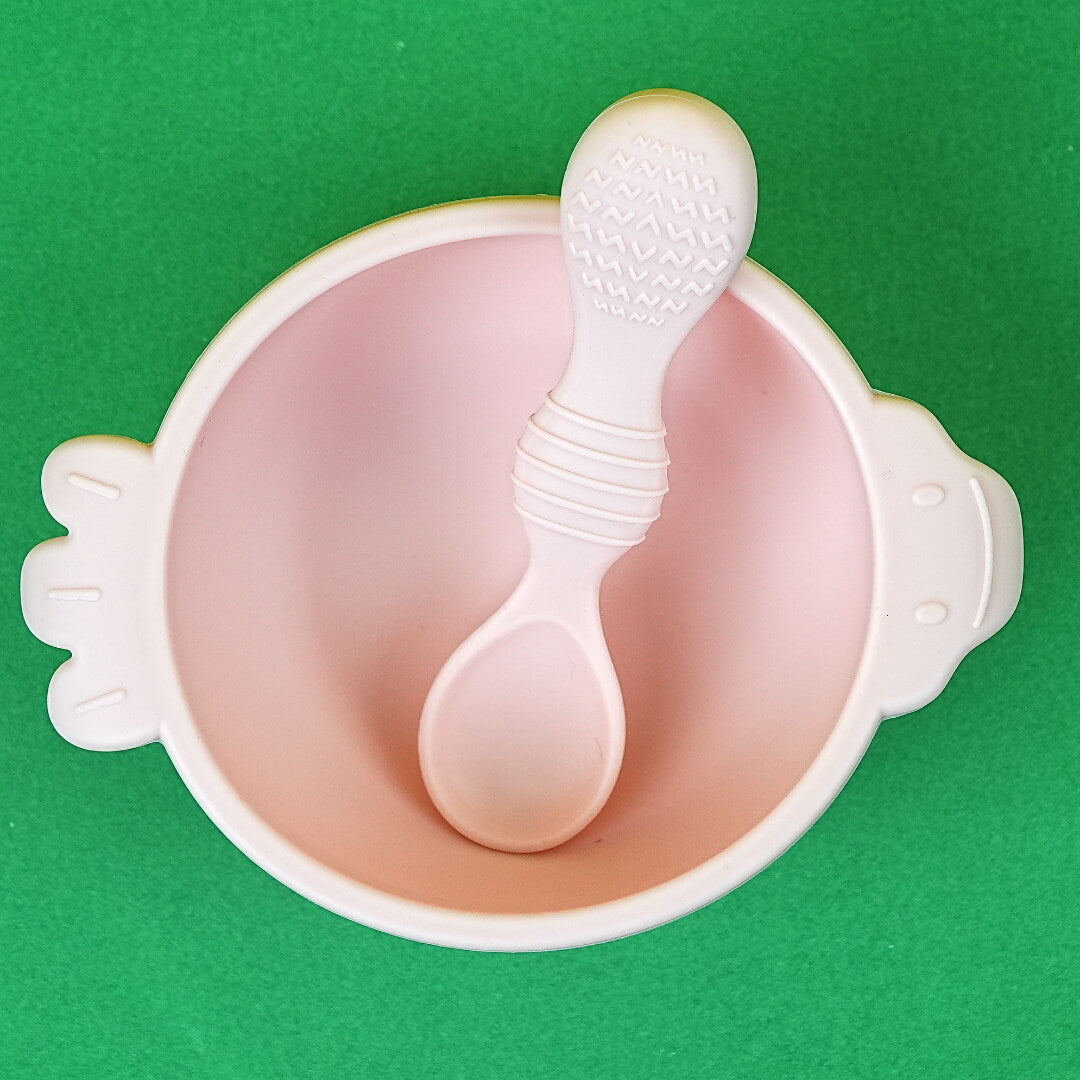 Silicone Baby Suction Bowl with Spoon | BPA-Free | Dishwasher Safe | Pink