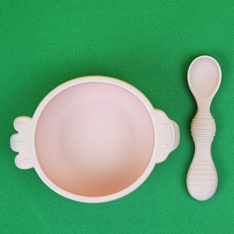 Silicone Baby Suction Bowl with Spoon | BPA-Free | Dishwasher Safe | Pink