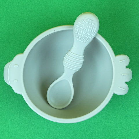 Silicone Baby Suction Bowl with Spoon | BPA-Free | Dishwasher Safe | Gray