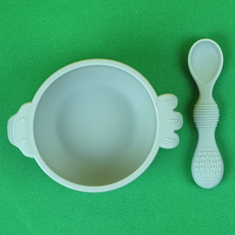 Silicone Baby Suction Bowl with Spoon | BPA-Free | Dishwasher Safe | Gray