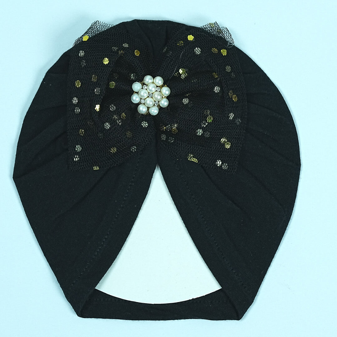 Baby Turban with Pearl and Glitter Bow