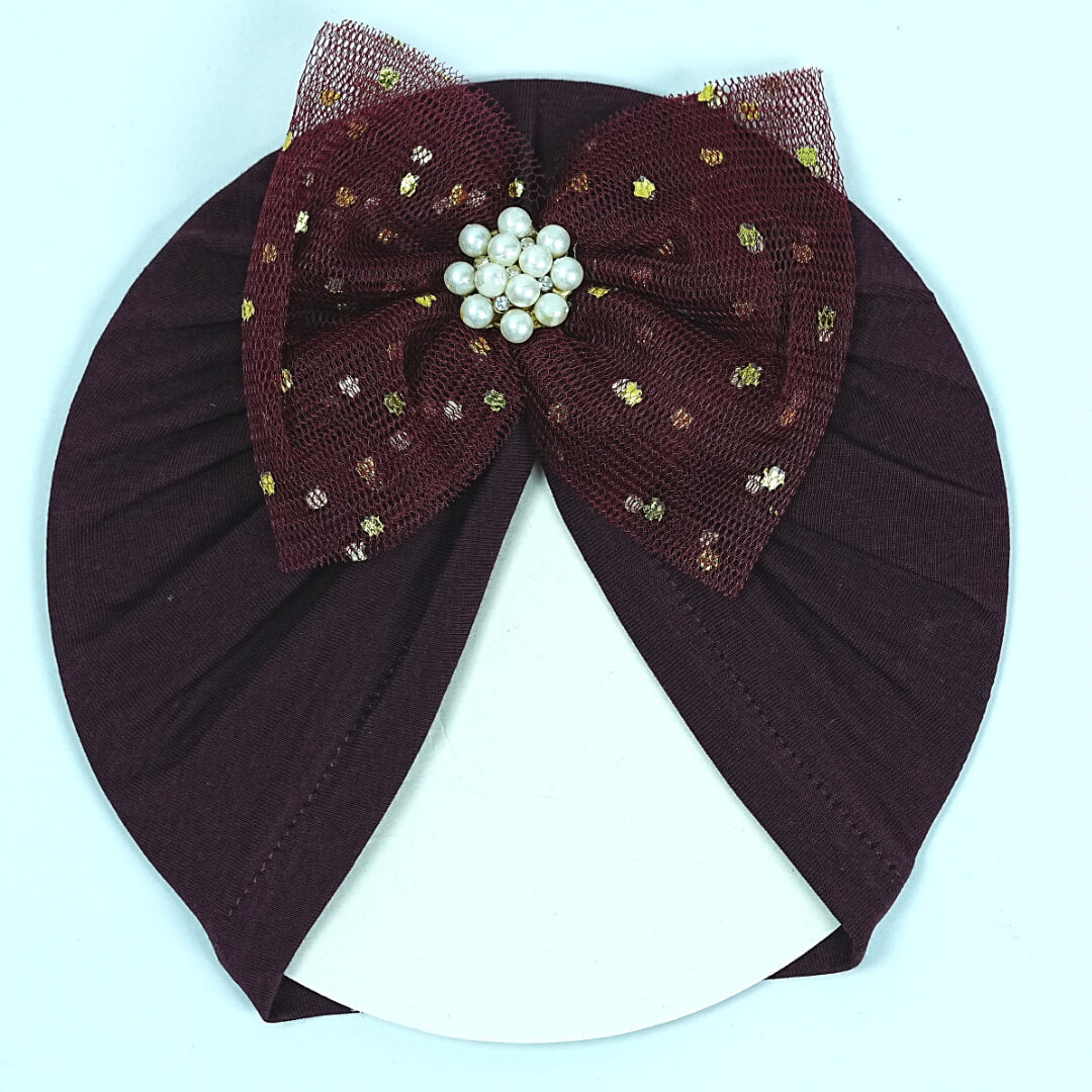 Baby Turban with Pearl and Glitter Bow