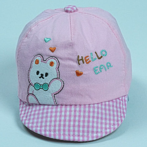 Baby Cap with Cute Bear and "Hello Bear" Embroidery