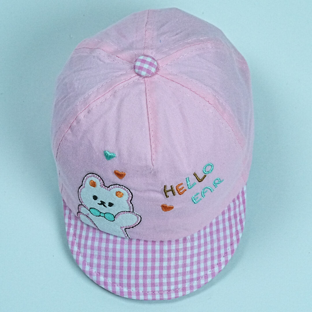 Baby Cap with Cute Bear and "Hello Bear" Embroidery