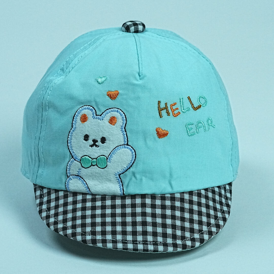 Baby Cap with Cute Bear and "Hello Bear" Embroidery