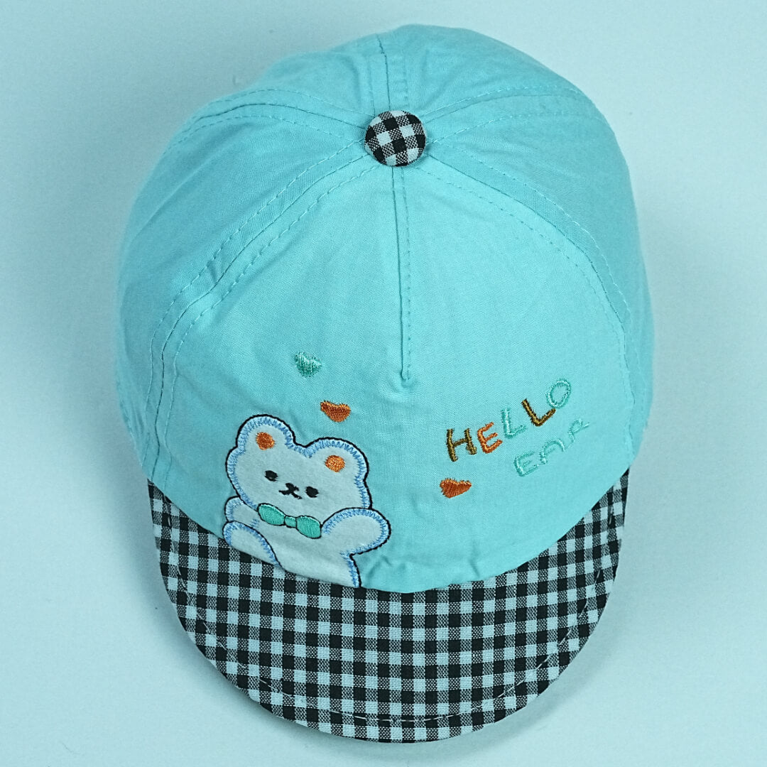 Baby Cap with Cute Bear and "Hello Bear" Embroidery